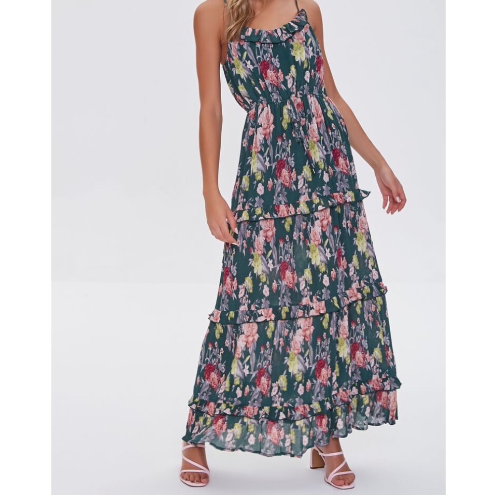 🆕 Forever 21 Floral Maxi Dress - Green - Picture 1 of 7